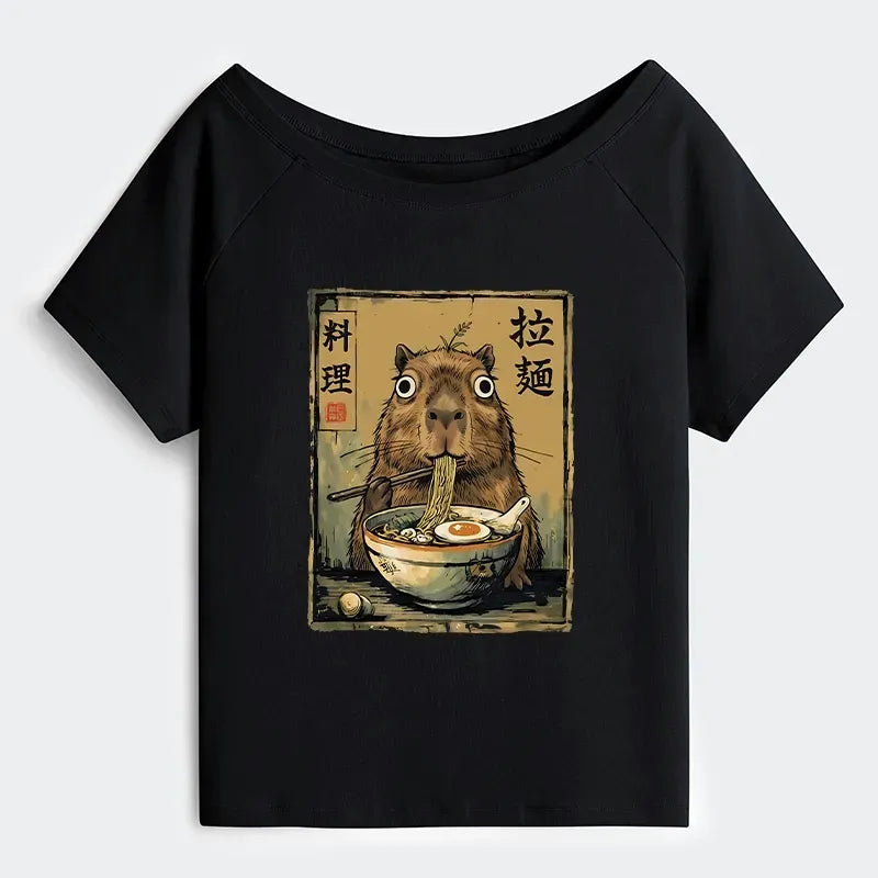 Cute Capybara Ramen T-Shirt for Women