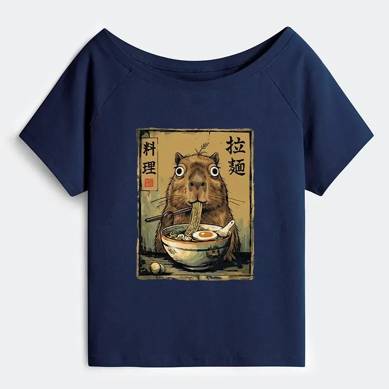 Cute Capybara Ramen T-Shirt for Women