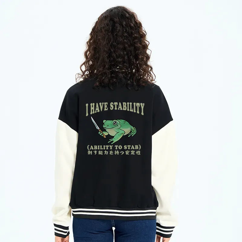 Kyoto-Lion Mentally Stable Assassin Frog Embroidery Varsity Jacket
