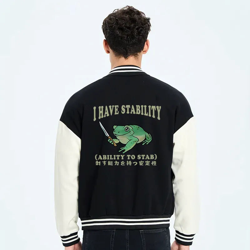 Kyoto-Lion Mentally Stable Assassin Frog Embroidery Varsity Jacket