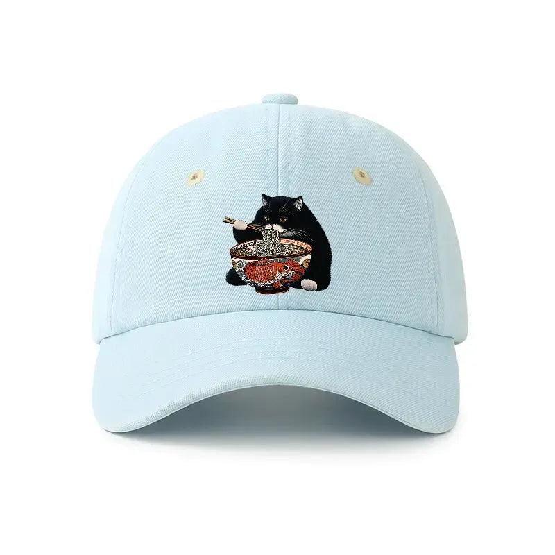 Kyoto-Lion Fat Cat Eating Ramen Denim Cap