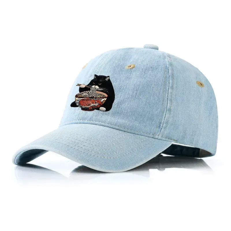 Kyoto-Lion Fat Cat Eating Ramen Denim Cap