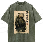 Kyoto-Lion Capybara Samurai Washed T-Shirt