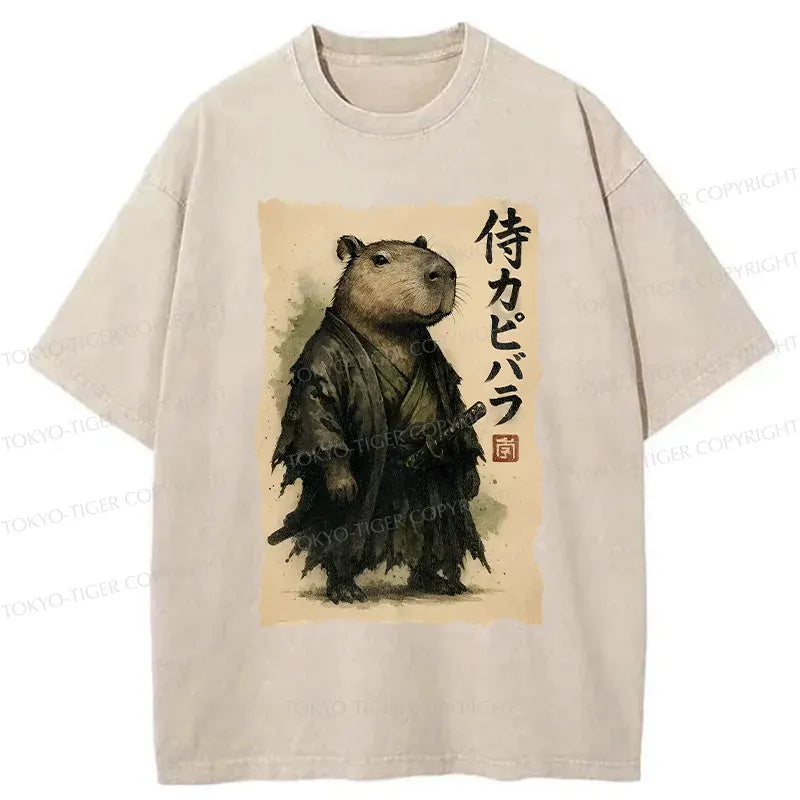 Kyoto-Lion Capybara Samurai Washed T-Shirt