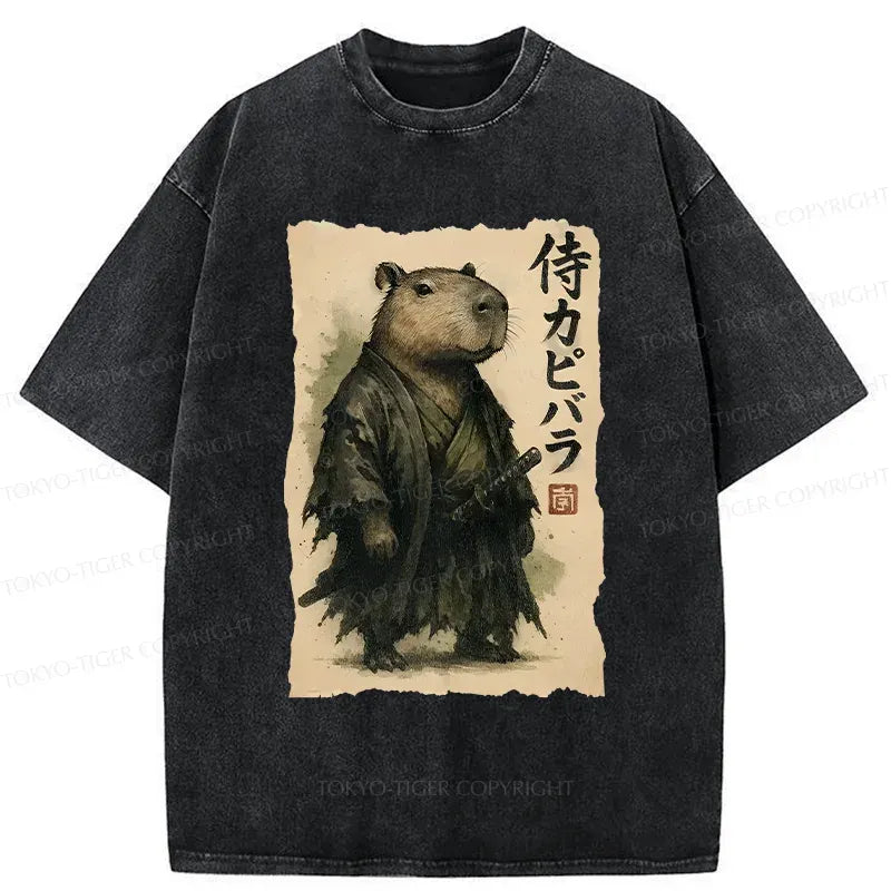 Kyoto-Lion Capybara Samurai Washed T-Shirt