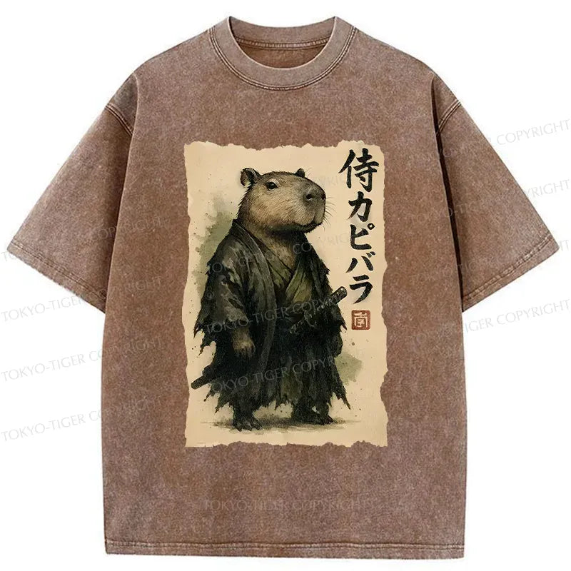 Kyoto-Lion Capybara Samurai Washed T-Shirt