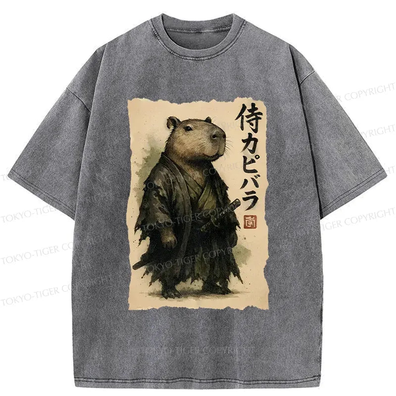 Kyoto-Lion Capybara Samurai Washed T-Shirt