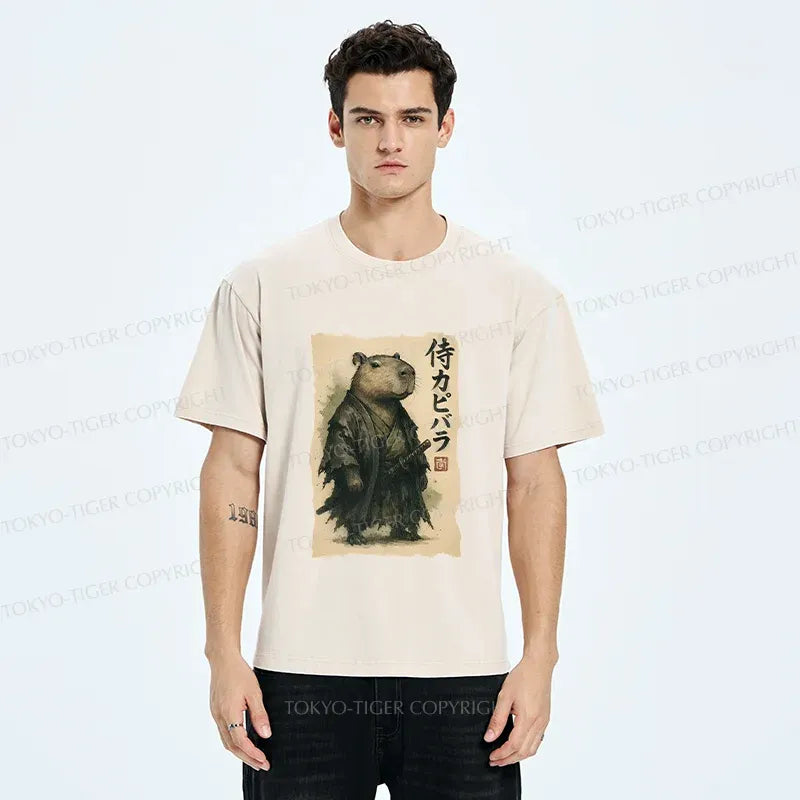 Kyoto-Lion Capybara Samurai Washed T-Shirt