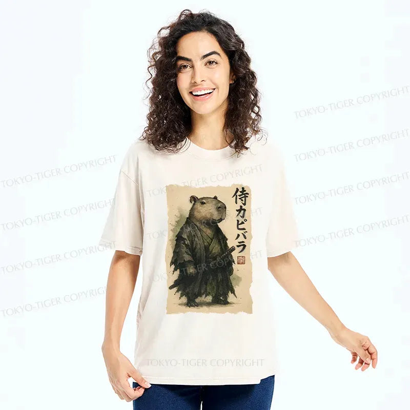 Kyoto-Lion Capybara Samurai Washed T-Shirt