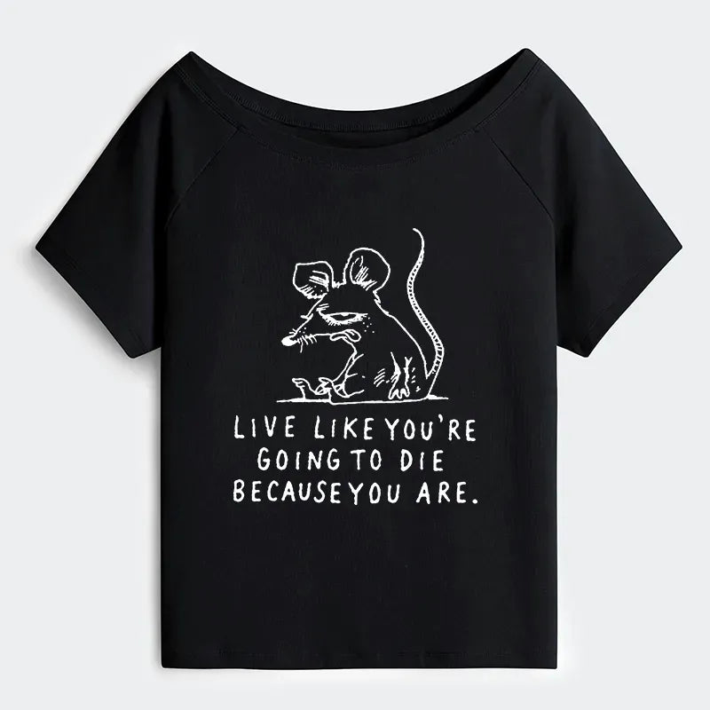 Kyoto-Lion Funny Meme Sarcastic Rat Life Truth Off Shoulder T-Shirt
