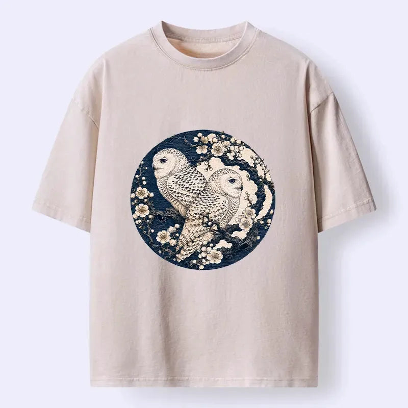 Kyoto-Lion Snow Owl Plum Blossom T-Shirt
