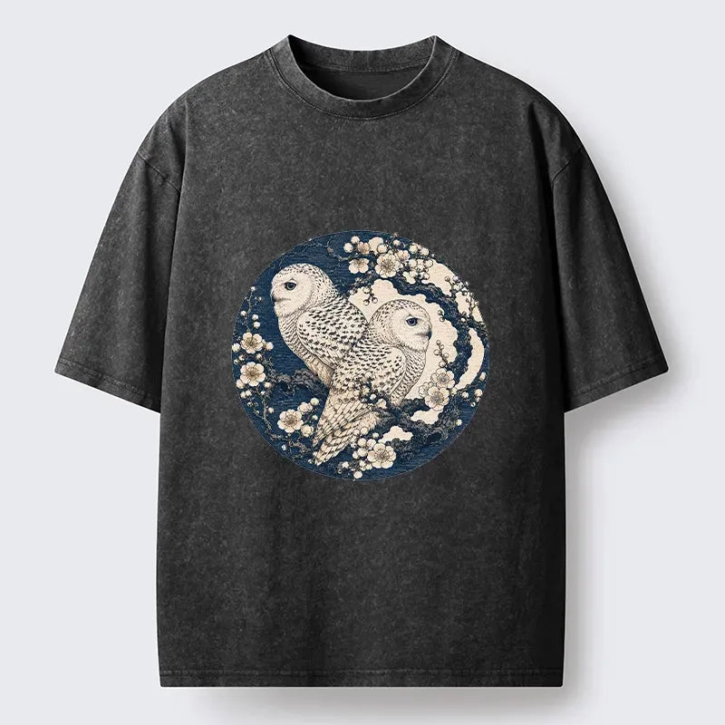 Snow Owl Ukiyo-e T-Shirt for Daily Wear
