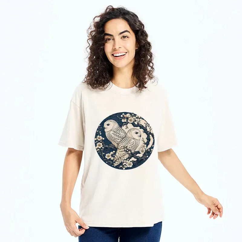 Kyoto-Lion Snow Owl Plum Blossom T-Shirt