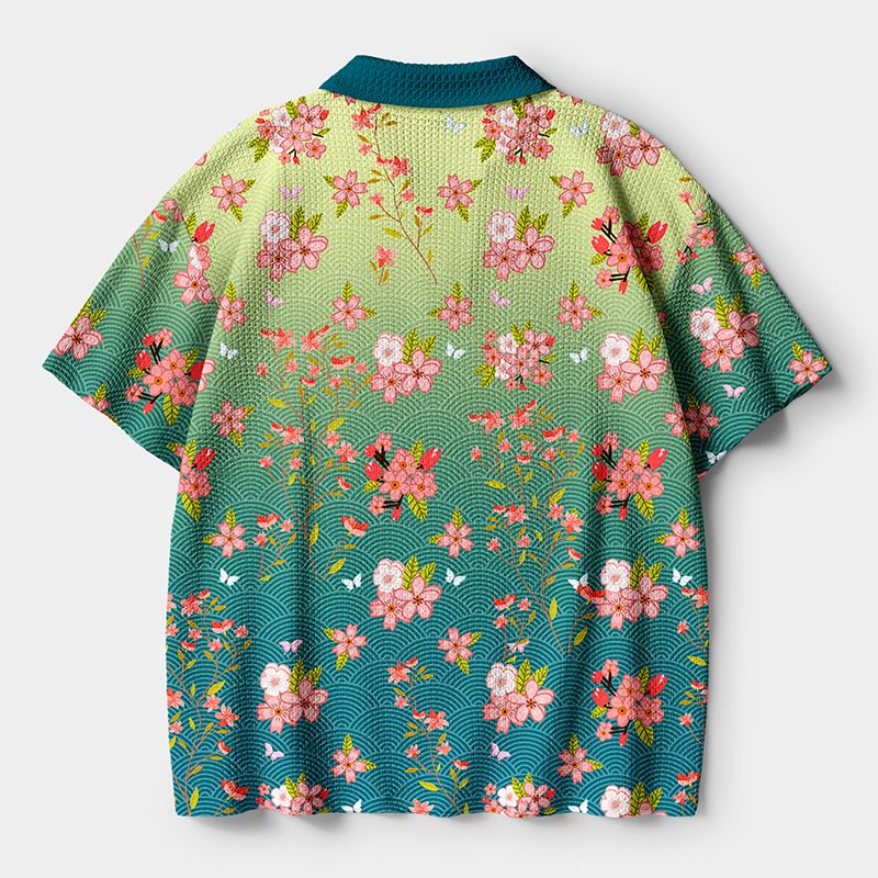 Japanese sakura blossom polo shirt for men