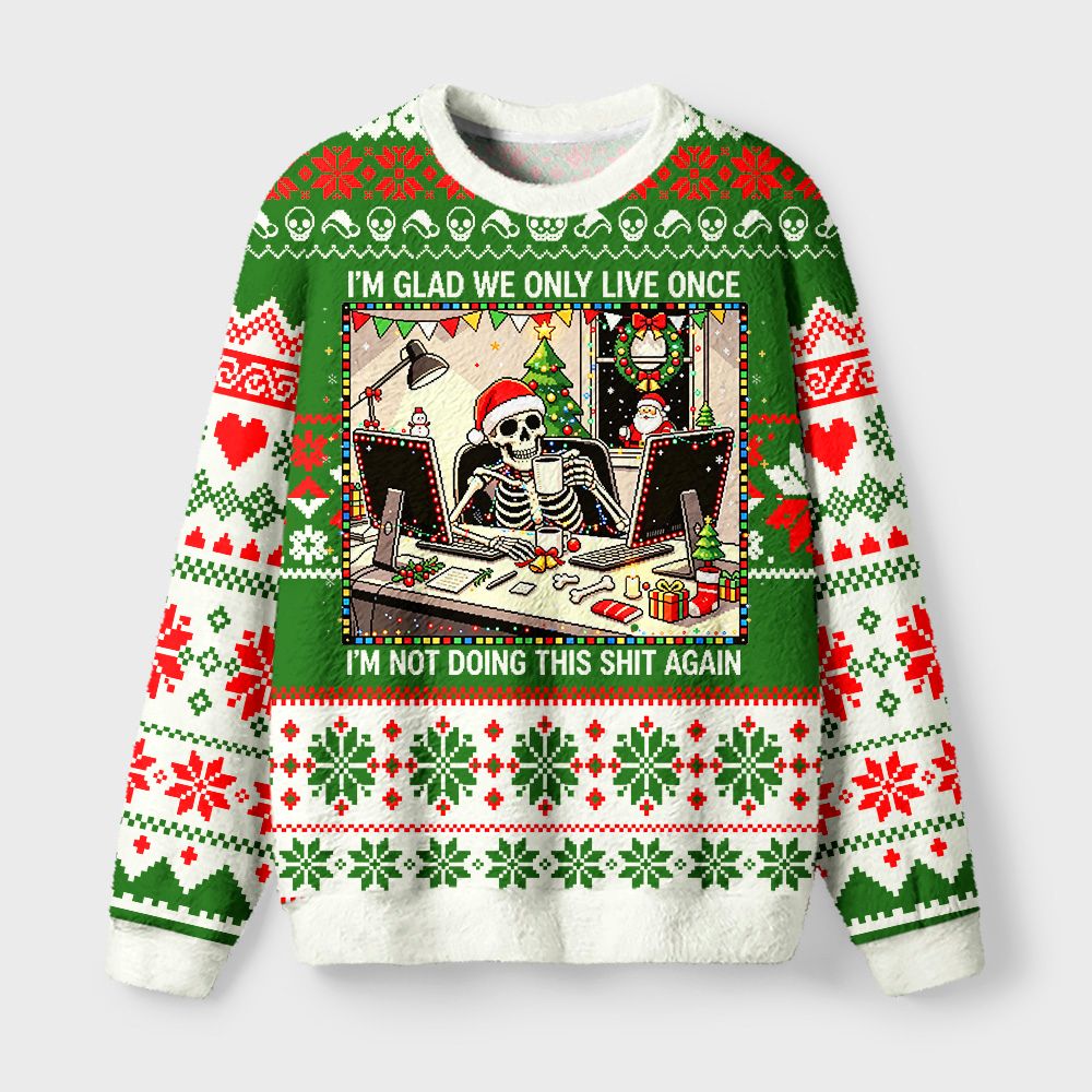 Kyoto-Lion Overtime-Skeleton Christmas Fuzzy Christmas Ugly Sweatshirt