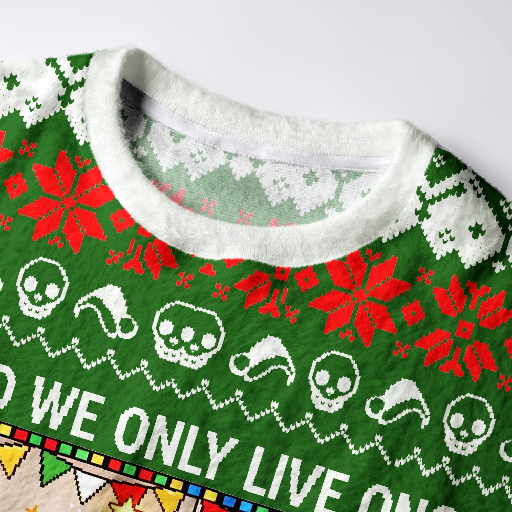 Kyoto-Lion Overtime-Skeleton Christmas Fuzzy Christmas Ugly Sweatshirt