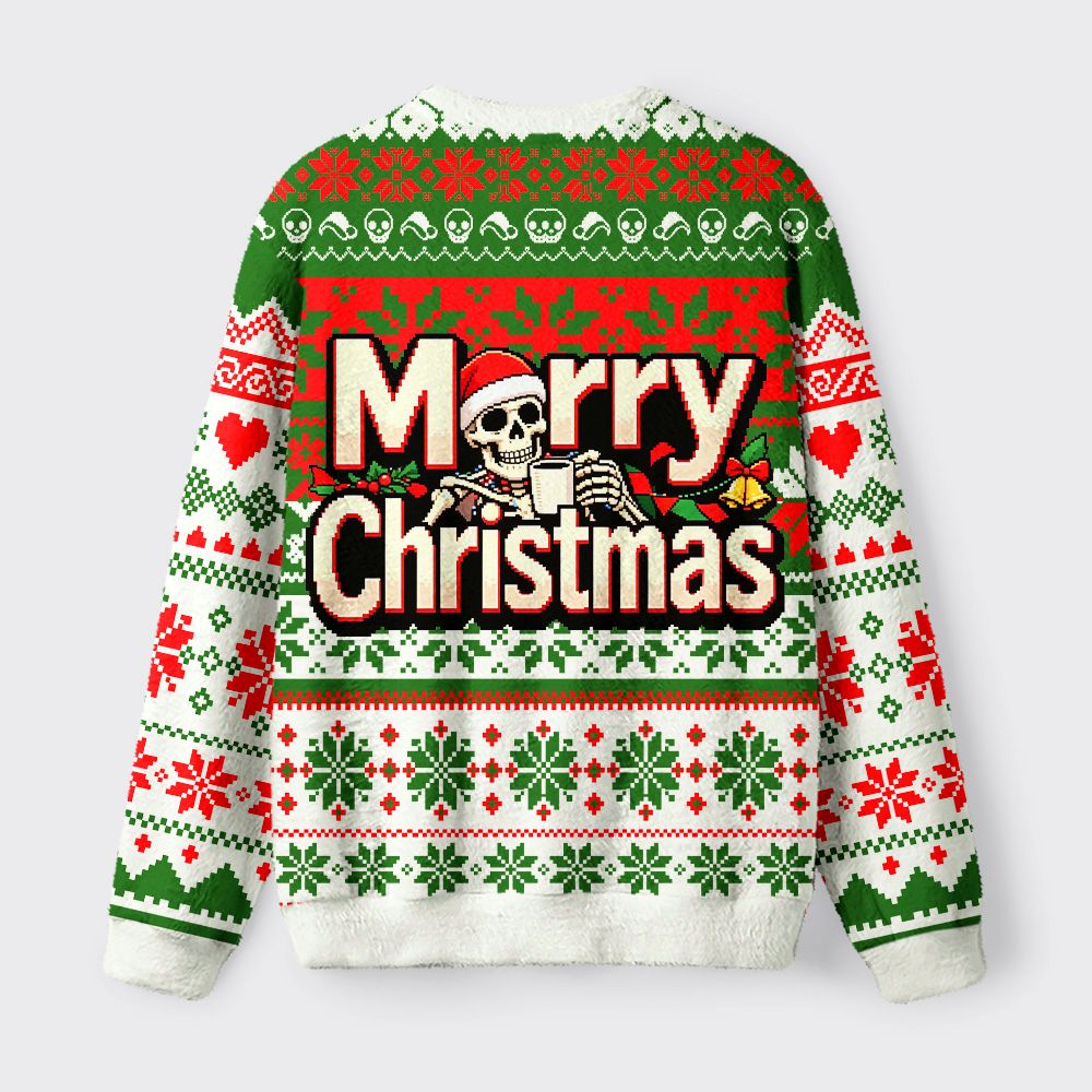 Kyoto-Lion Overtime-Skeleton Christmas Fuzzy Christmas Ugly Sweatshirt