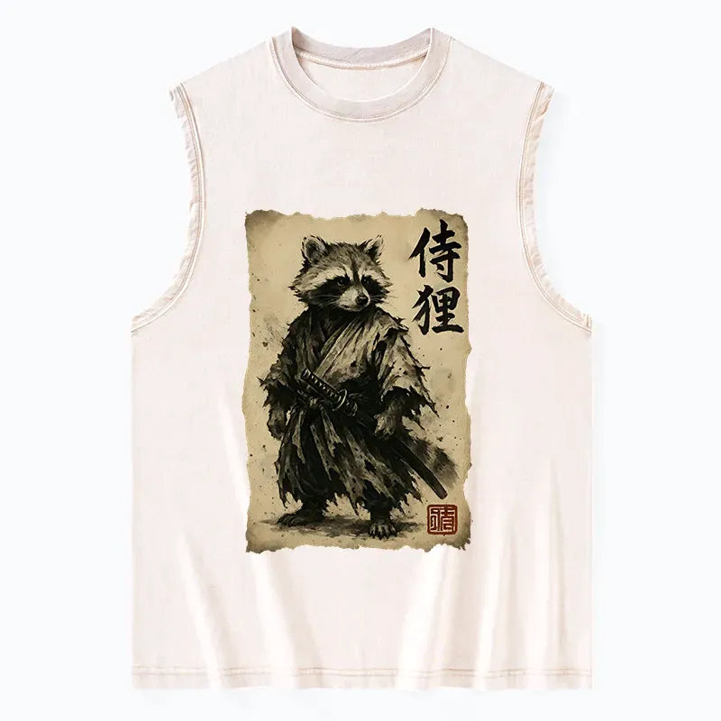 Retro Raccoon Samurai Tank Top for Daily Wear