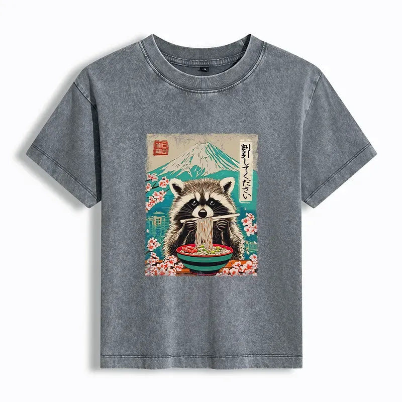 Japanese Raccoon Washed T-shirt for Women