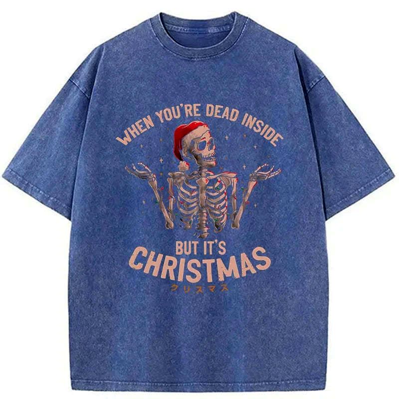 Kyoto-Lion Skeleton Christmas Washed T-Shirt