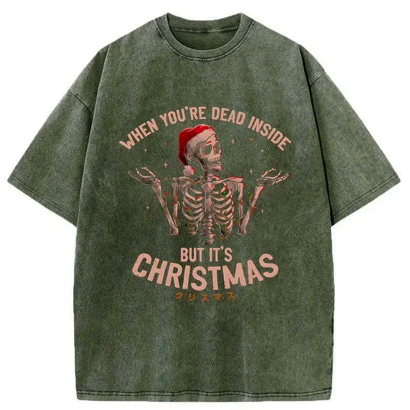 Kyoto-Lion Skeleton Christmas Washed T-Shirt