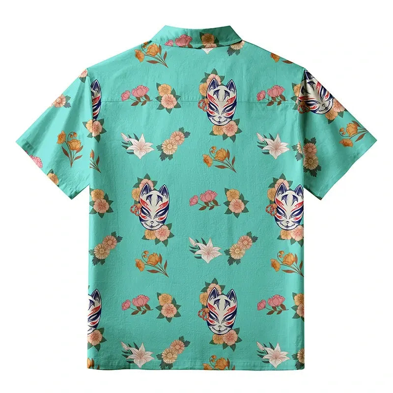 Japanese Fox Mask Hawaiian Shirt for Summer