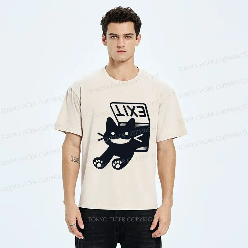 Washed unisex cat tee streetwear