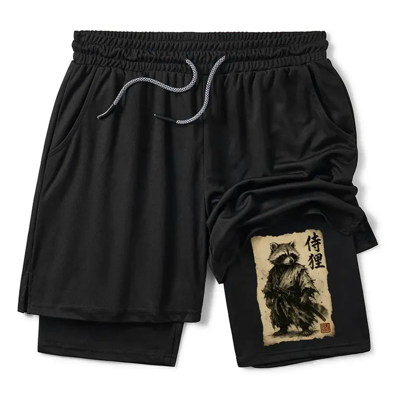 Kyoto-Lion Retro Raccoon Samurai Training Shorts