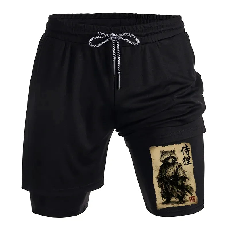 Kyoto-Lion Retro Raccoon Samurai Training Shorts