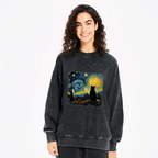 Kyoto-Lion The Starry Night Cat Washed Sweatshirt