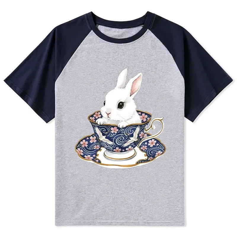 Kyoto-Lion Cute Rabbit Tea Set Raglan T-shirt