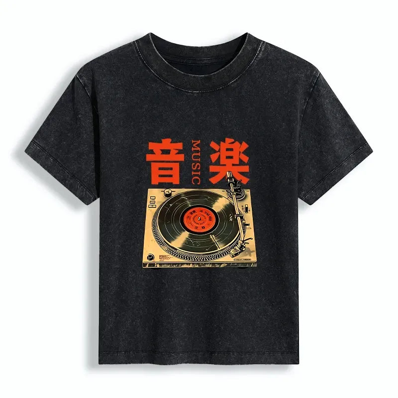 Kyoto-Lion Retro Music Record Player Women's Washed T-shirt