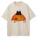 Kyoto-Lion Black Cat In Autumn Leaves Washed T-Shirt