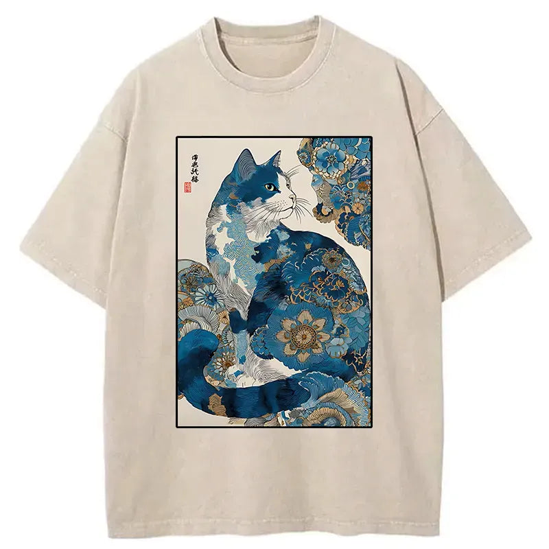 Japanese Ukiyo-e Cat T-Shirt for Summer