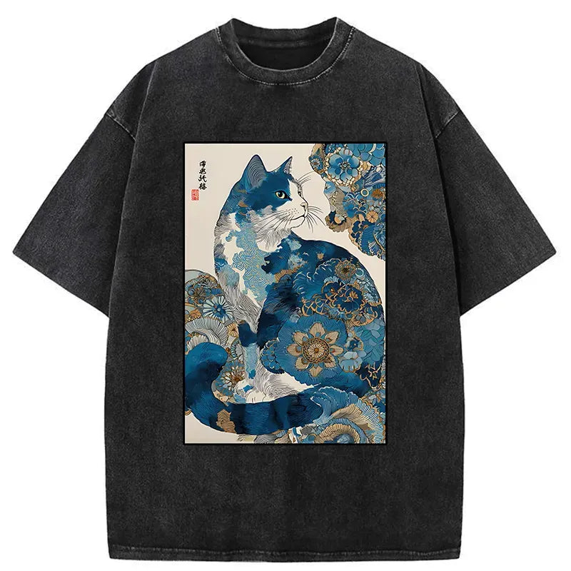 Japanese Ukiyo-e Cat T-Shirt for Summer