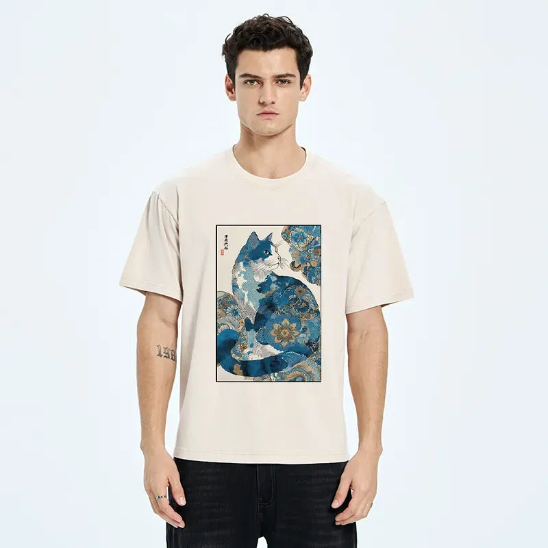 Trendy Japanese Ukiyo-e Cat T-Shirt