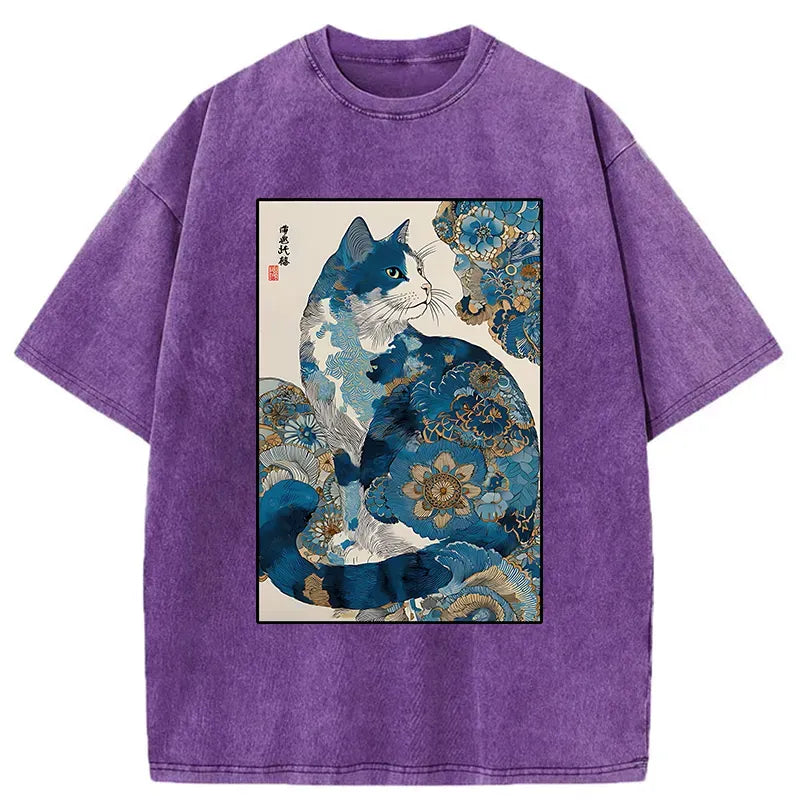 Japanese Ukiyo-e Cat T-Shirt for Summer