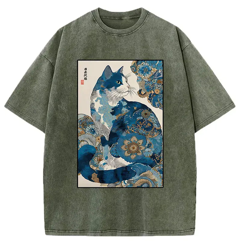 Trendy Japanese Ukiyo-e Cat T-Shirt
