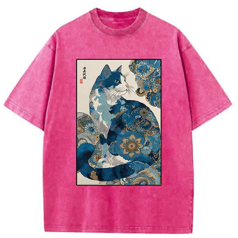 Trendy Japanese Ukiyo-e Cat T-Shirt