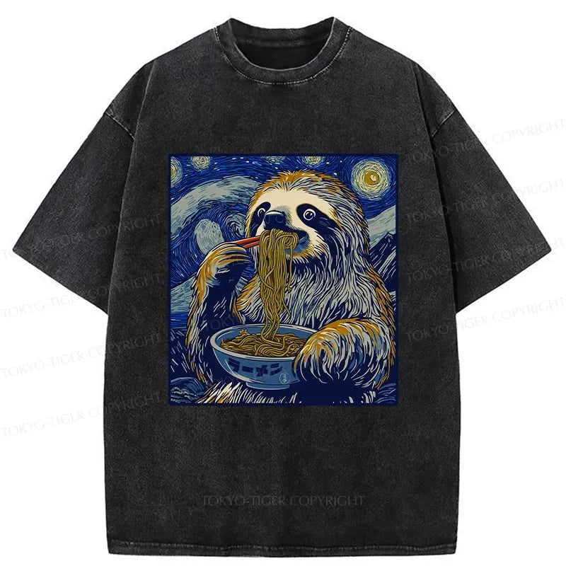 Kyoto-Lion Ramen Lover Cute Sloth Washed T-Shirt