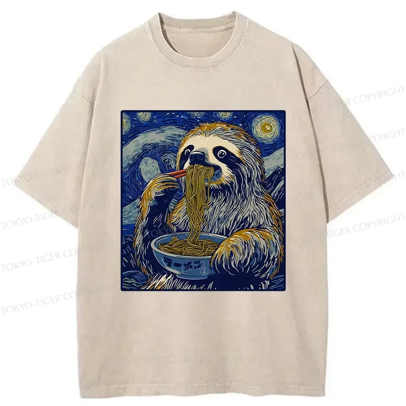 Kyoto-Lion Ramen Lover Cute Sloth Washed T-Shirt