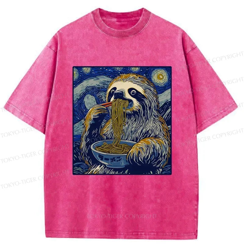 Kyoto-Lion Ramen Lover Cute Sloth Washed T-Shirt