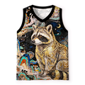 Kyoto-Lion Golden Filigree Raccoon Starry Oriental Landscape Mesh Tank Top