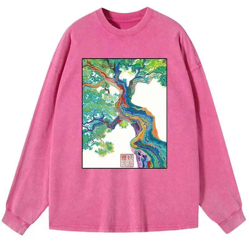 Kyoto-Lion Colorful Magic Tree Washed Long Sleeve T-Shirt