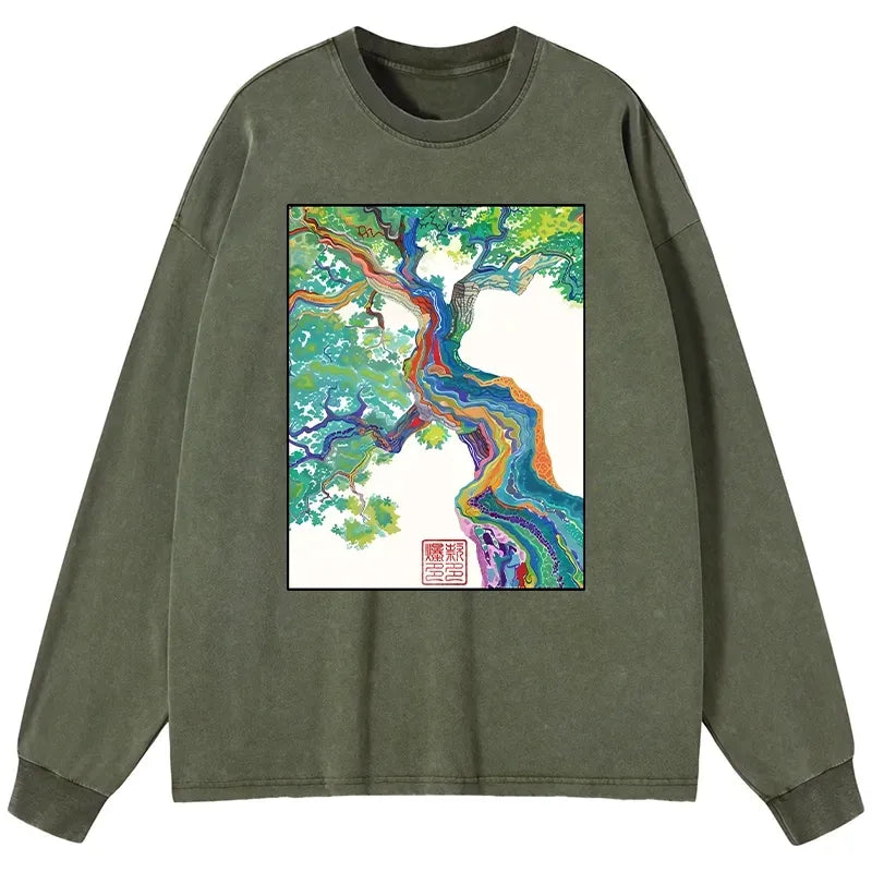 Kyoto-Lion Colorful Magic Tree Washed Long Sleeve T-Shirt