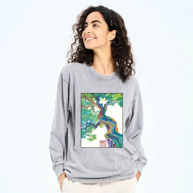 Kyoto-Lion Colorful Magic Tree Washed Long Sleeve T-Shirt
