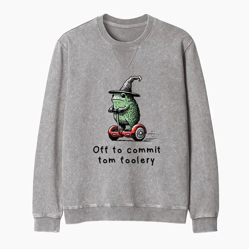 Kyoto-Lion Frog Riding A Balance Scooter Washed Terry Sweatshirt