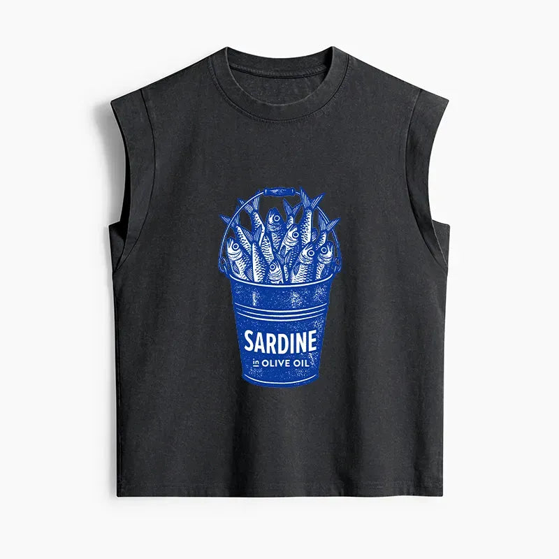Kyoto-Lion Vintage Bucket Full Of Fresh Sardines Women's Washed Tank Tops