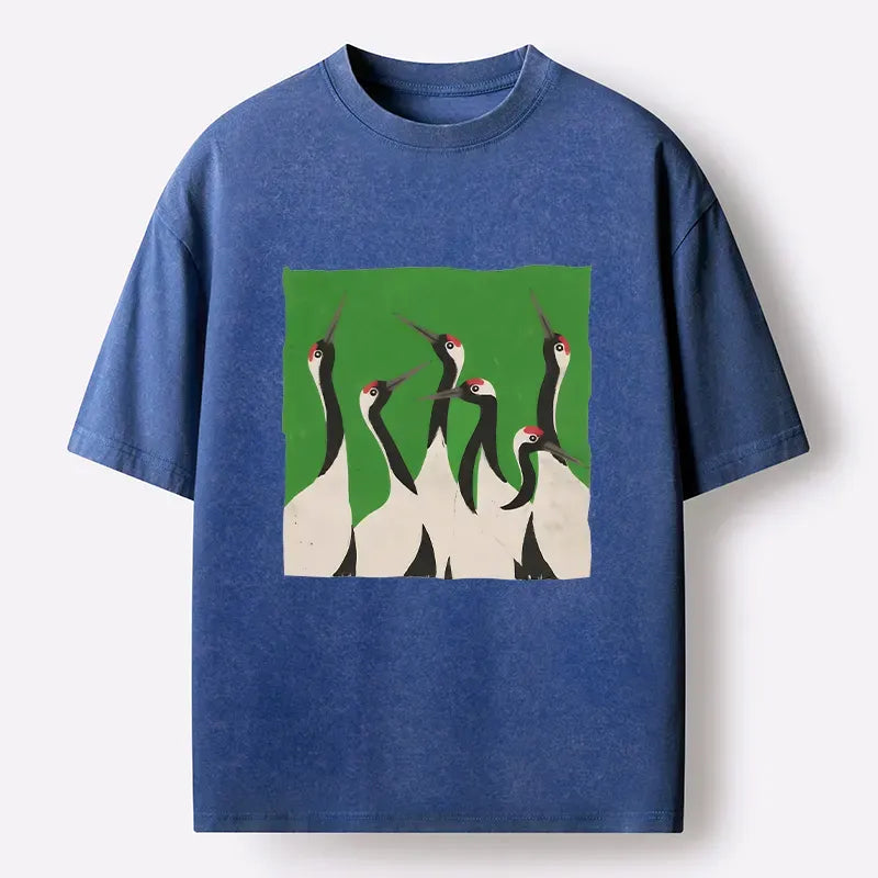 Ukiyo-e Crane Flock T-Shirt Free Shipping