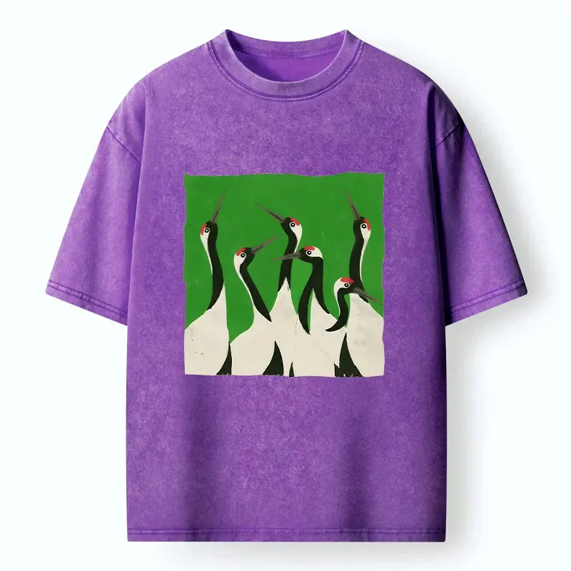 Kyoto-Lion Crane Flock Washed T-Shirt